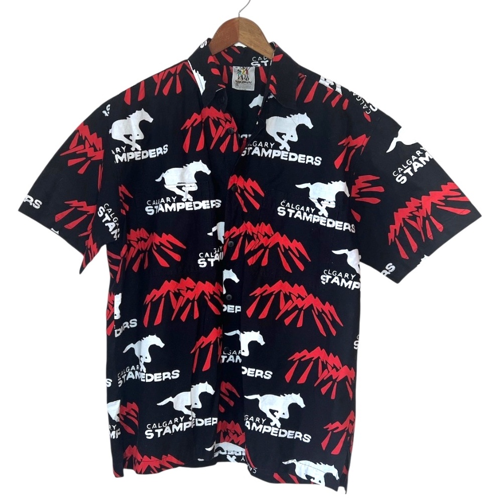Calgary Stampeders CFL Canada Horses Mountains Button Up Light Cotton Fan Shirt